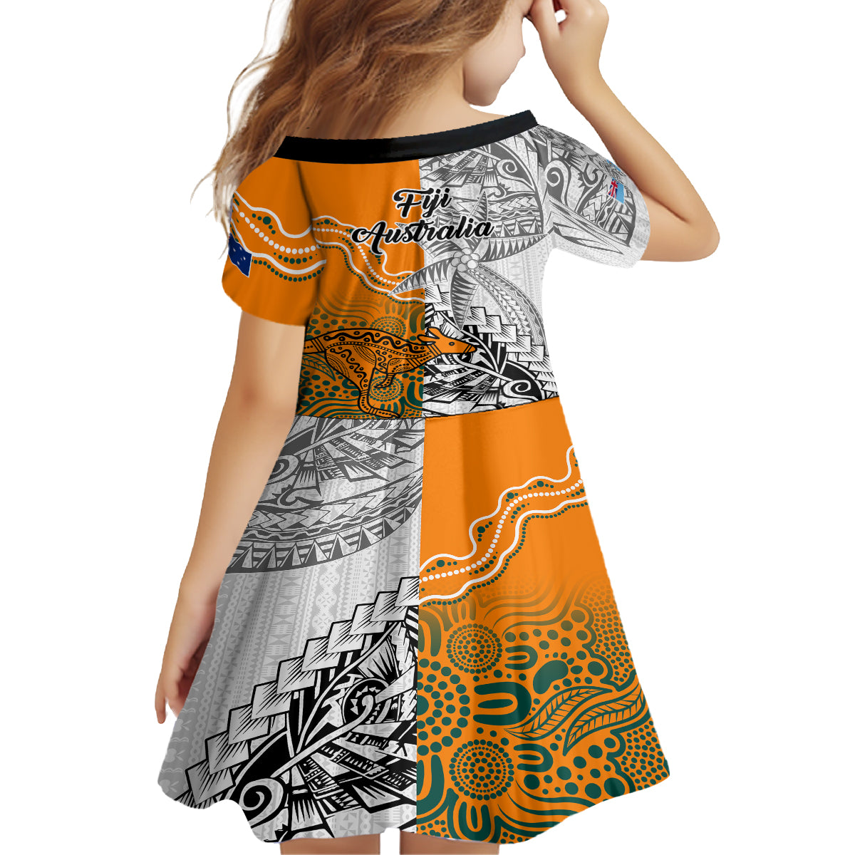 Fiji Australia Rugby Family Matching Off Shoulder Long Sleeve Dress and Hawaiian Shirt World Cup 2023 Polynesia Tapa Mixed Indigenous Aboriginal LT9 - Polynesian Pride