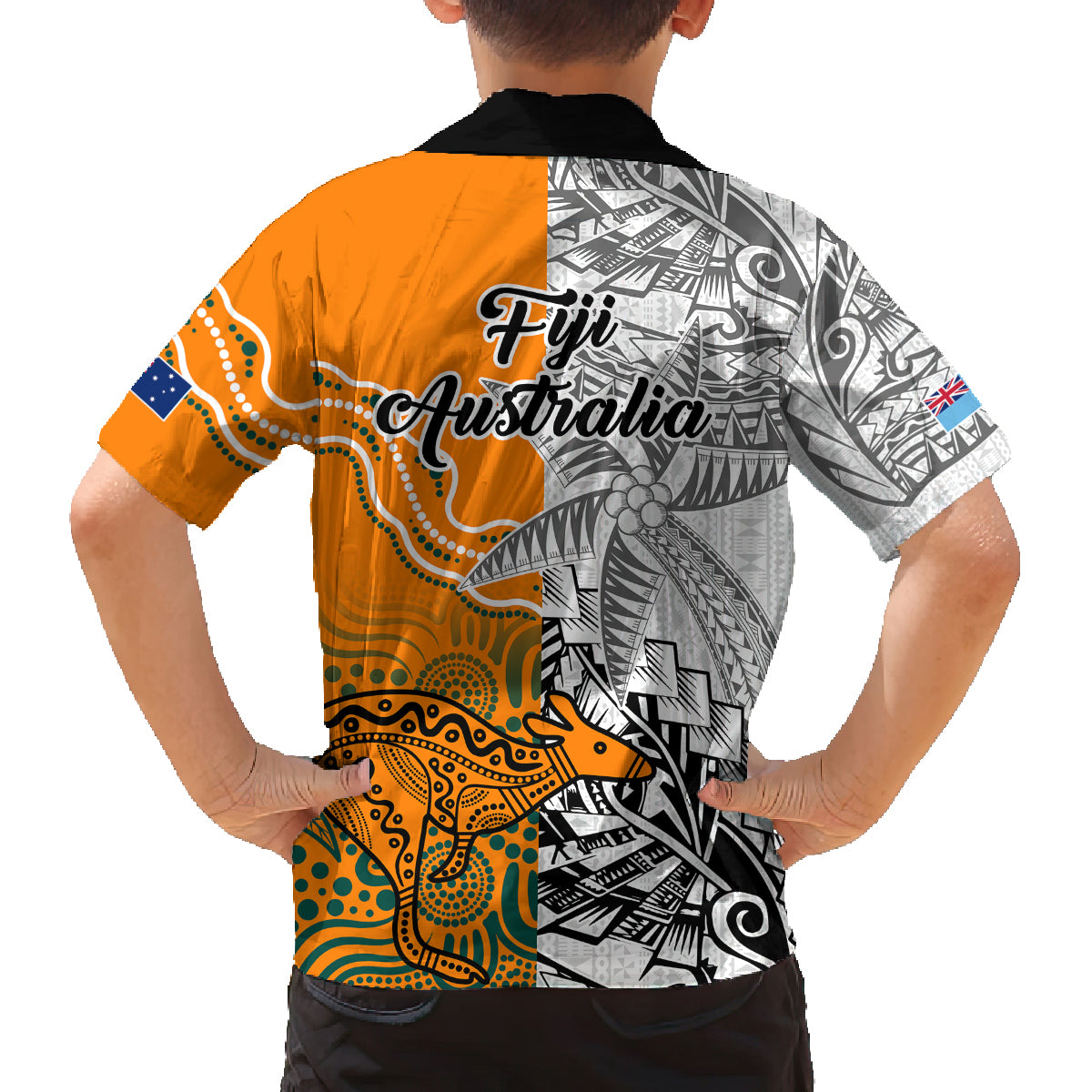fiji-australia-rugby-family-matching-off-shoulder-short-dress-and-hawaiian-shirt-world-cup-2023-polynesia-tapa-mixed-indigenous-aboriginal