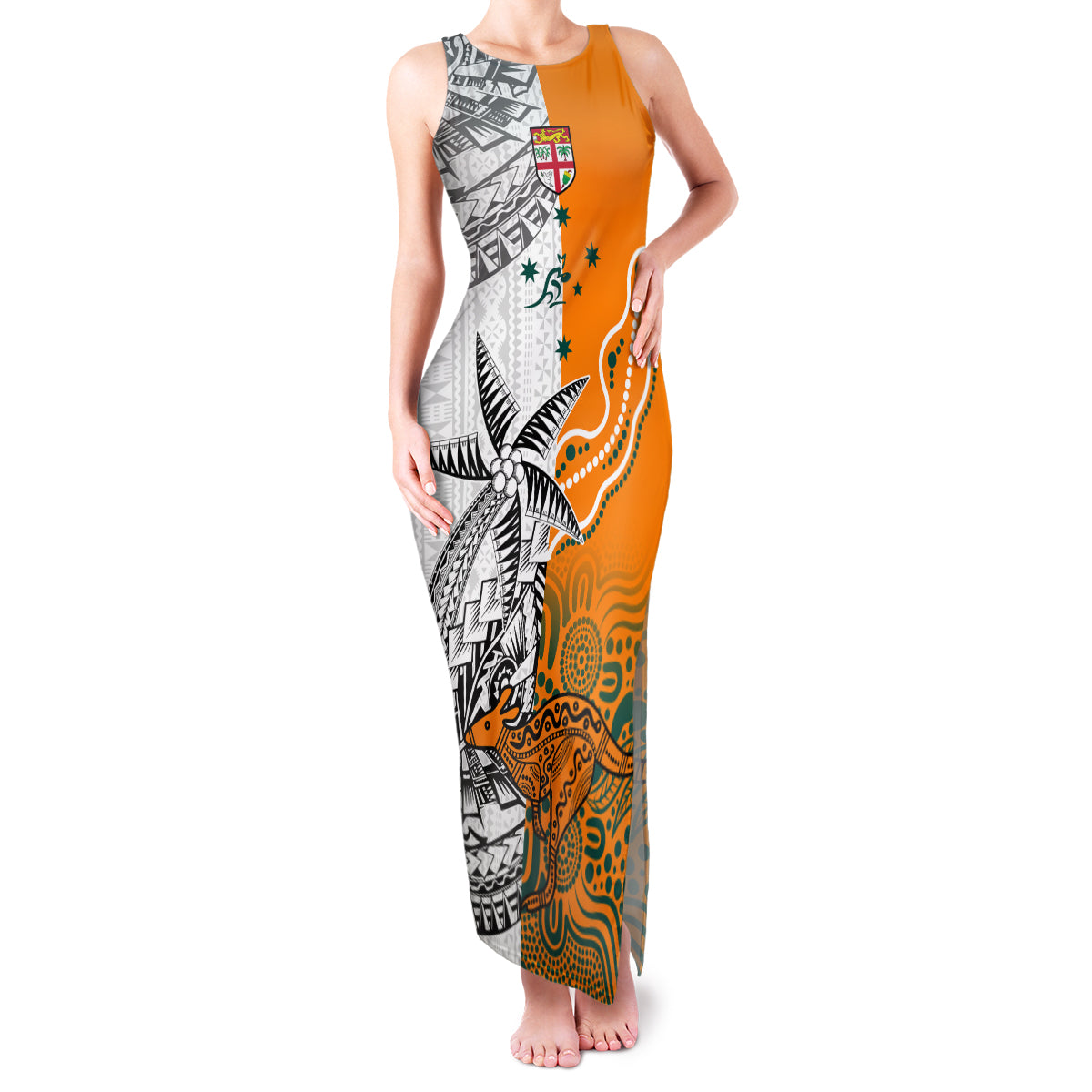 fiji-australia-rugby-family-matching-tank-maxi-dress-and-hawaiian-shirt-world-cup-2023-polynesia-tapa-mixed-indigenous-aboriginal