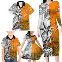 Personalised Fiji Australia Rugby Family Matching Long Sleeve Bodycon Dress and Hawaiian Shirt World Cup 2023 Polynesia Tapa Mixed Indigenous Aboriginal LT9 - Polynesian Pride