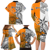 Personalised Fiji Australia Rugby Family Matching Long Sleeve Bodycon Dress and Hawaiian Shirt World Cup 2023 Polynesia Tapa Mixed Indigenous Aboriginal LT9 - Polynesian Pride