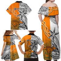 Personalised Fiji Australia Rugby Family Matching Off Shoulder Maxi Dress and Hawaiian Shirt World Cup 2023 Polynesia Tapa Mixed Indigenous Aboriginal LT9 - Polynesian Pride
