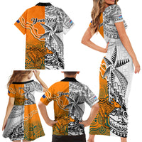 Personalised Fiji Australia Rugby Family Matching Short Sleeve Bodycon Dress and Hawaiian Shirt World Cup 2023 Polynesia Tapa Mixed Indigenous Aboriginal LT9 - Polynesian Pride