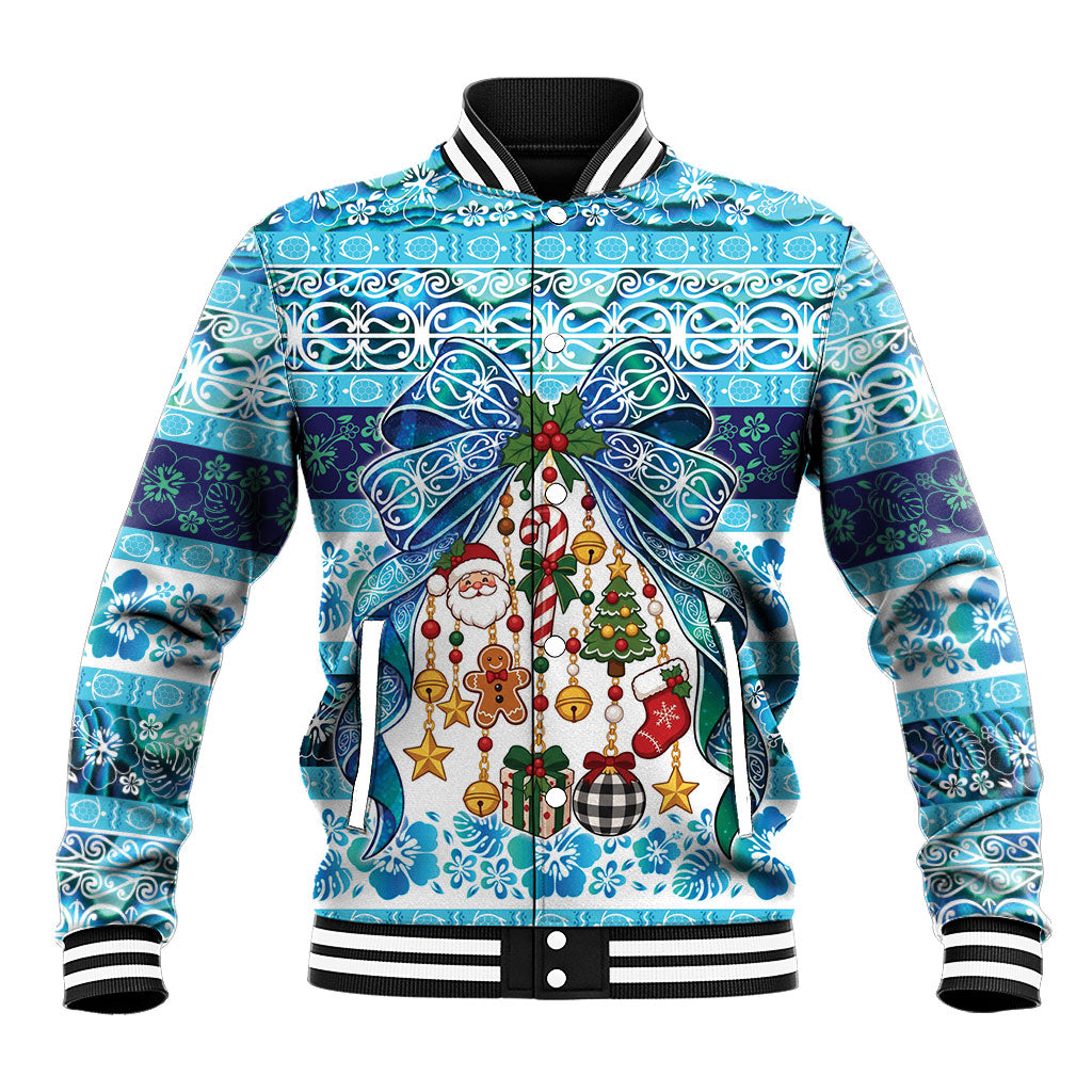 New Zealand Kowhai Ngutukaka Christmas Bow Baseball Jacket Meri Kirihimete LT9 Unisex Turquoise - Polynesian Pride