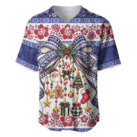 Samoa Tribal Christmas Bow Baseball Jersey Ia Manuia lava le Kerisimasi LT9 Blue - Polynesian Pride