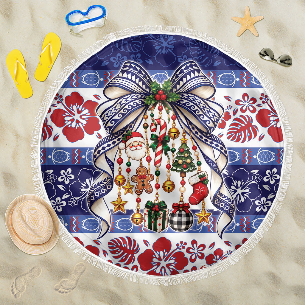 Samoa Tribal Christmas Bow Beach Blanket Ia Manuia lava le Kerisimasi LT9 One Size 150cm Blue - Polynesian Pride