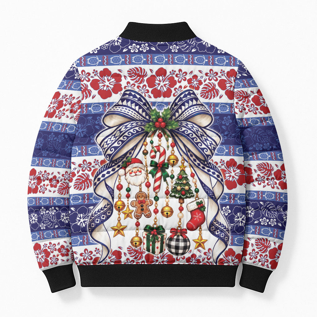 Samoa Tribal Christmas Bow Bomber Puffer Jacket Ia Manuia lava le Kerisimasi LT9 - Polynesian Pride