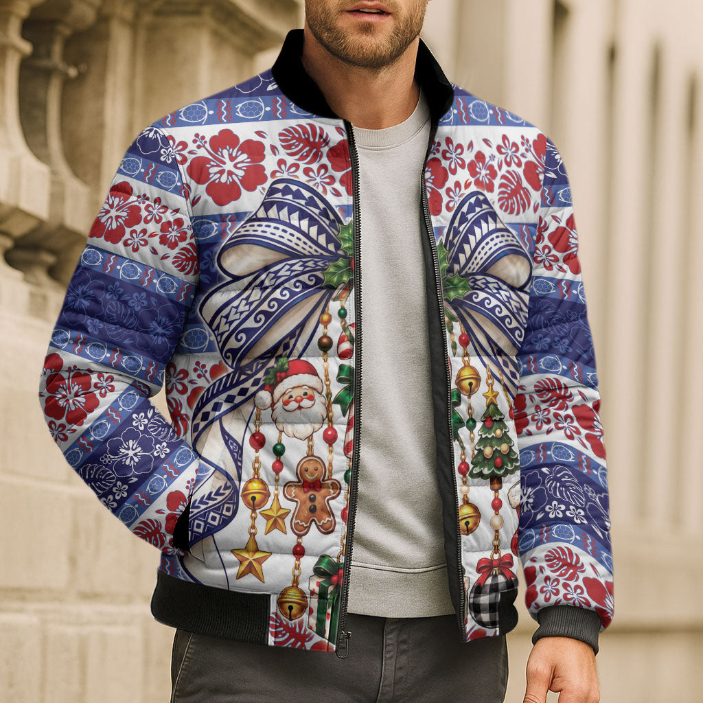 Samoa Tribal Christmas Bow Bomber Puffer Jacket Ia Manuia lava le Kerisimasi LT9 - Polynesian Pride