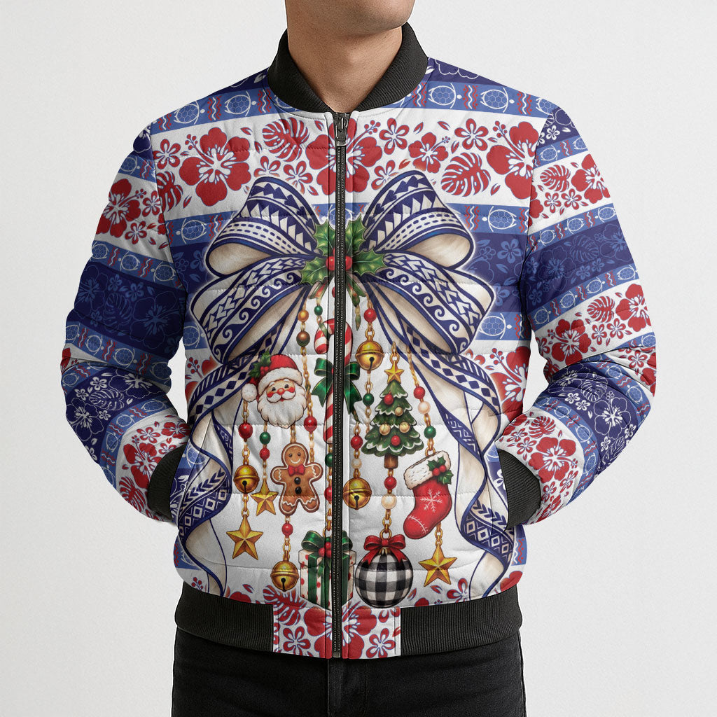 Samoa Tribal Christmas Bow Bomber Puffer Jacket Ia Manuia lava le Kerisimasi LT9 - Polynesian Pride
