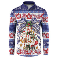Samoa Tribal Christmas Bow Button Sweatshirt Ia Manuia lava le Kerisimasi LT9 Blue - Polynesian Pride