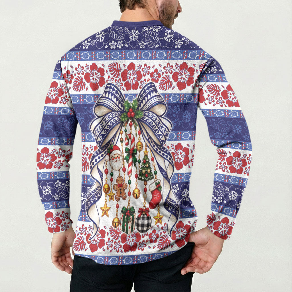 Samoa Tribal Christmas Bow Button Sweatshirt Ia Manuia lava le Kerisimasi LT9 - Polynesian Pride