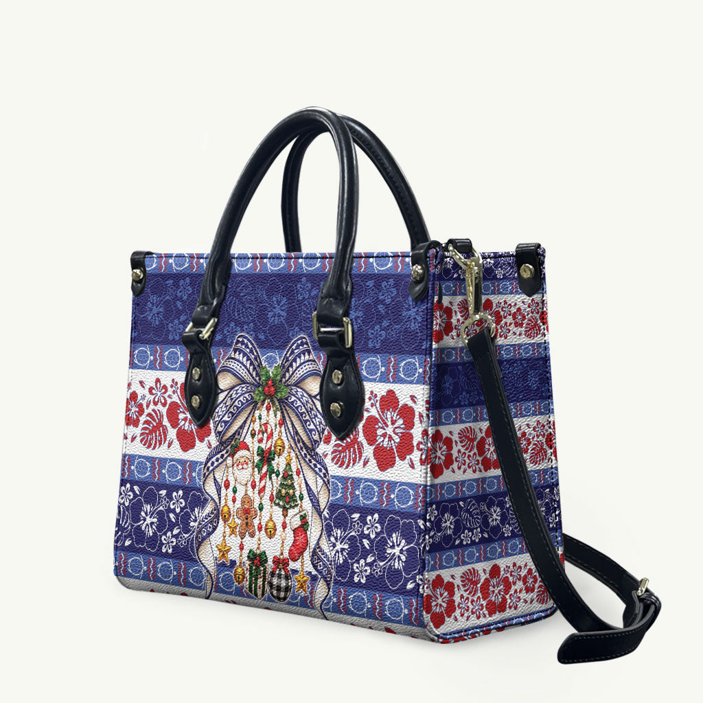 Samoa Tribal Christmas Bow Leather Bag Ia Manuia lava le Kerisimasi LT9 Blue - Polynesian Pride