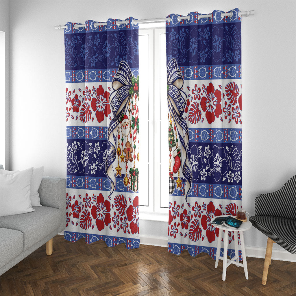 Samoa Tribal Christmas Bow Window Curtain Ia Manuia lava le Kerisimasi LT9 With Grommets Blue - Polynesian Pride