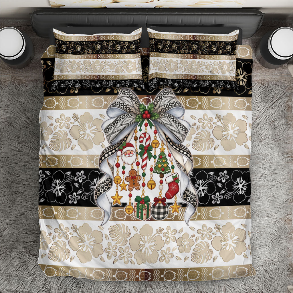 Tonga Ngatu Christmas Bow Bedding Set Kilisimasi Fiefia Gold Style LT9 Red - Polynesian Pride
