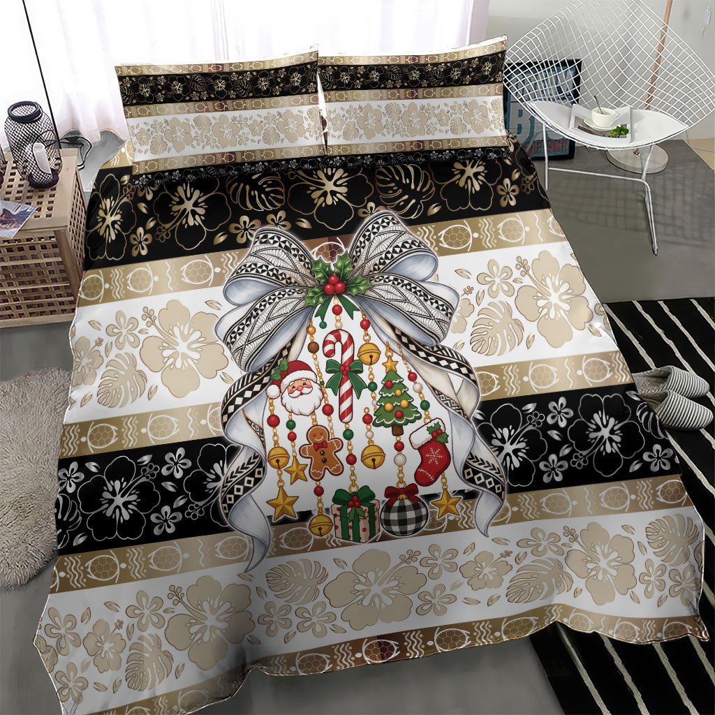 Tonga Ngatu Christmas Bow Bedding Set Kilisimasi Fiefia Gold Style LT9 - Polynesian Pride