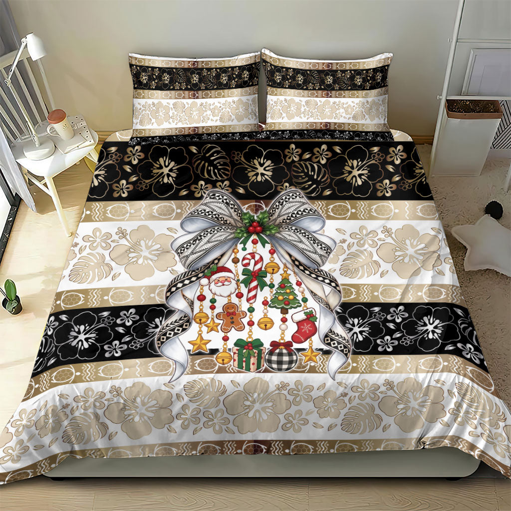 Tonga Ngatu Christmas Bow Bedding Set Kilisimasi Fiefia Gold Style LT9 - Polynesian Pride