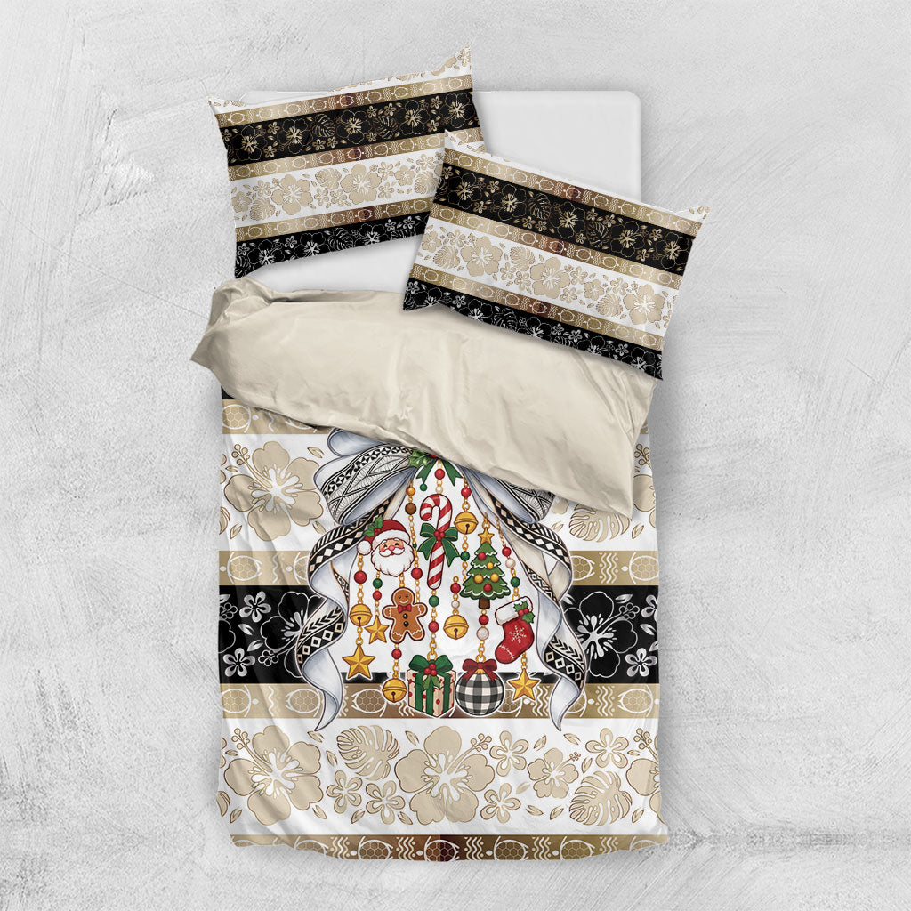 Tonga Ngatu Christmas Bow Bedding Set Kilisimasi Fiefia Gold Style LT9 US Twin 172cm x 218cm Red - Polynesian Pride