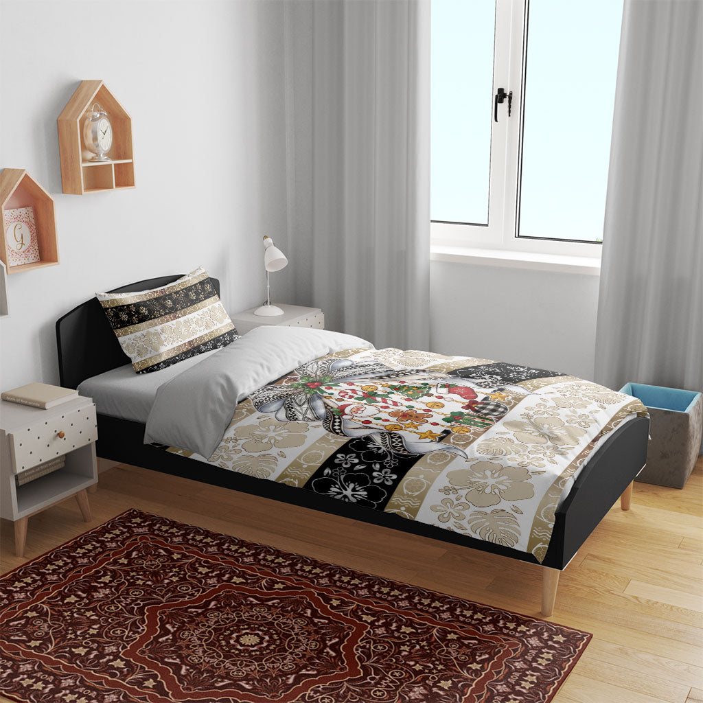 Tonga Ngatu Christmas Bow Bedding Set Kilisimasi Fiefia Gold Style LT9 - Polynesian Pride