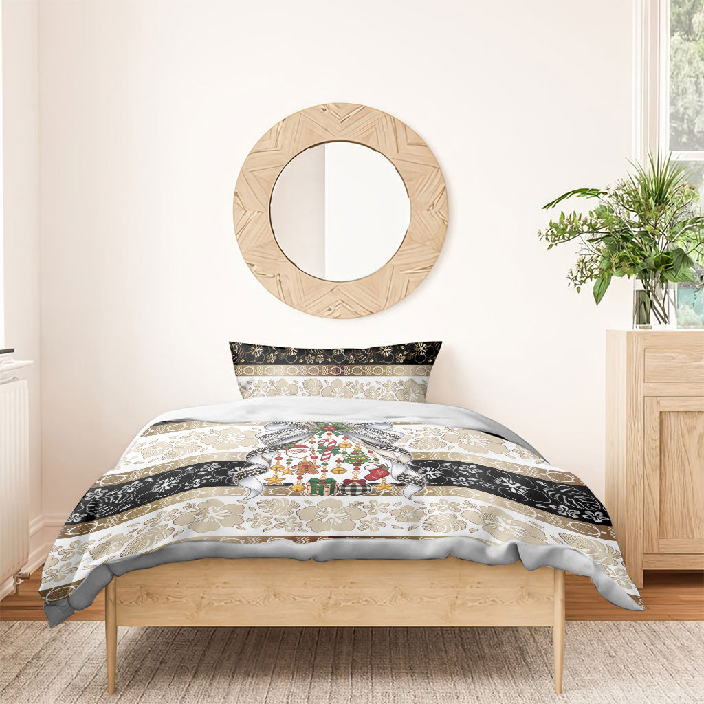 Tonga Ngatu Christmas Bow Bedding Set Kilisimasi Fiefia Gold Style LT9 - Polynesian Pride