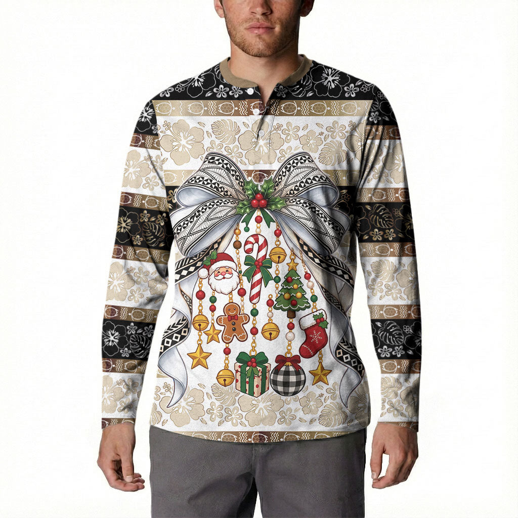 Tonga Ngatu Christmas Bow Button Sweatshirt Kilisimasi Fiefia Gold Style LT9 - Polynesian Pride