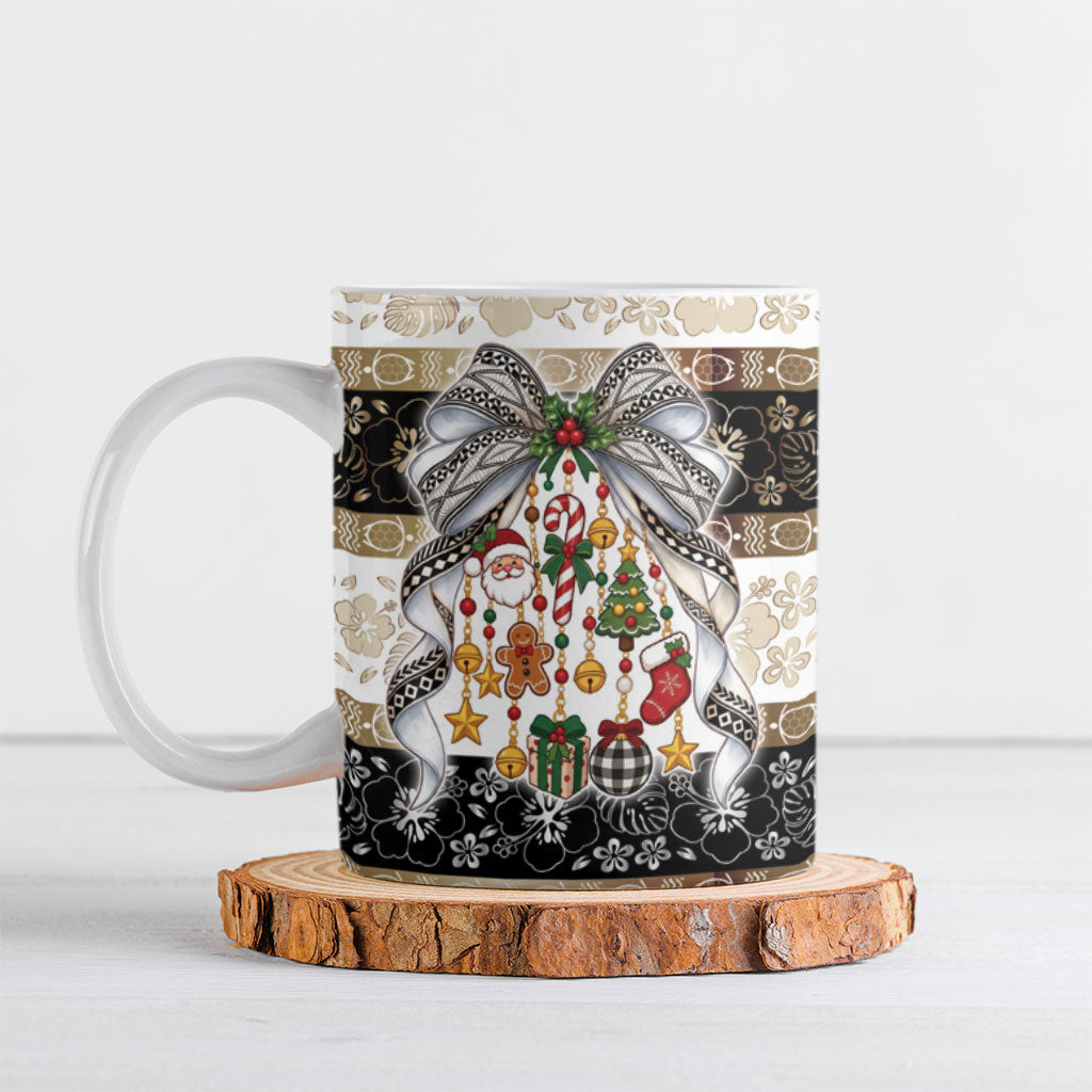 Tonga Ngatu Christmas Bow Ceramic Mug Kilisimasi Fiefia Gold Style LT9 Red - Polynesian Pride