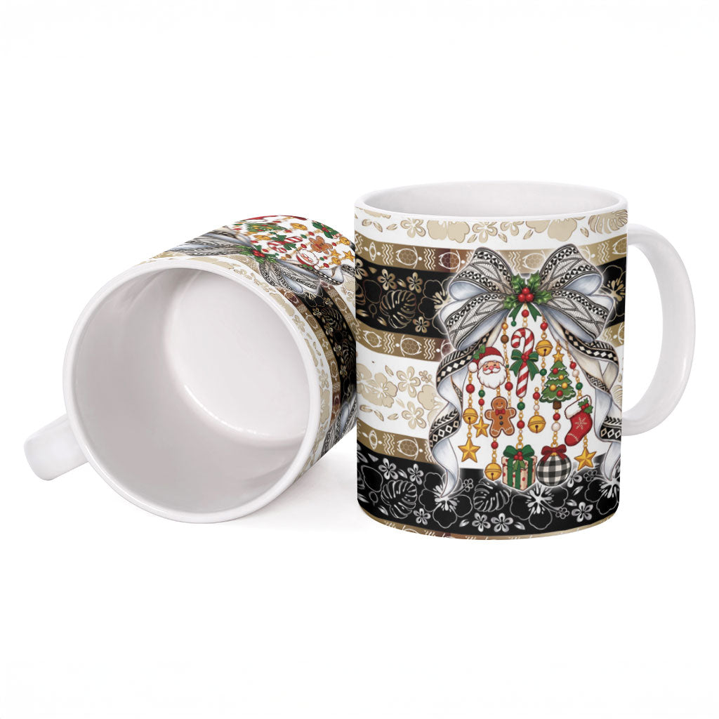Tonga Ngatu Christmas Bow Ceramic Mug Kilisimasi Fiefia Gold Style LT9 - Polynesian Pride