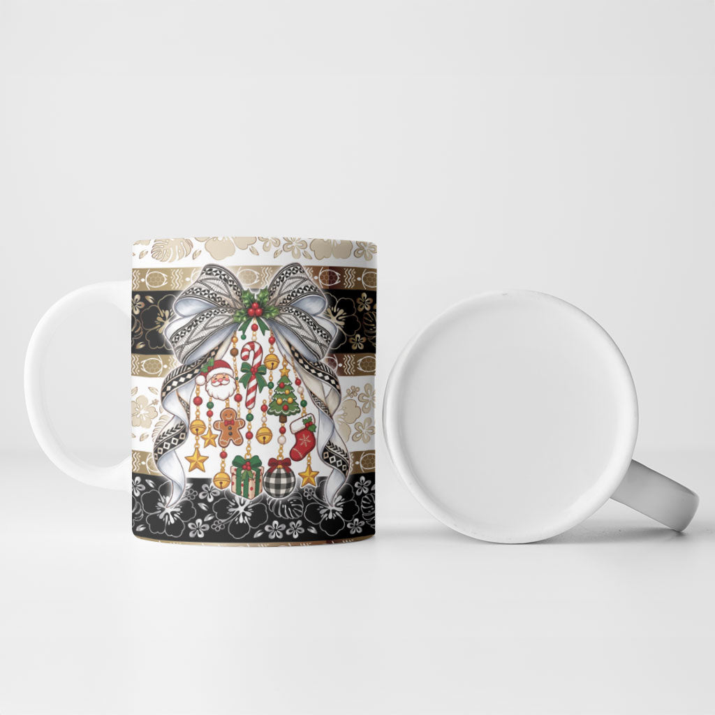 Tonga Ngatu Christmas Bow Ceramic Mug Kilisimasi Fiefia Gold Style LT9 - Polynesian Pride