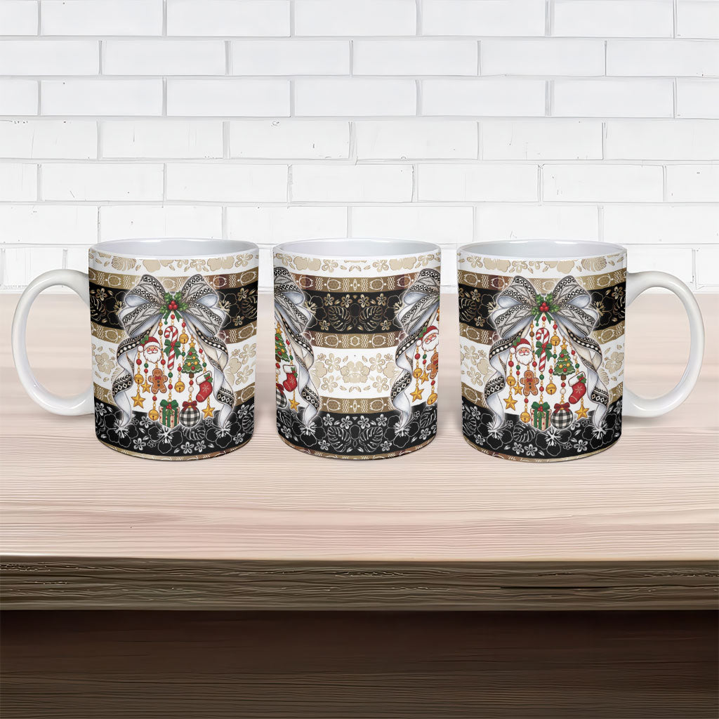 Tonga Ngatu Christmas Bow Ceramic Mug Kilisimasi Fiefia Gold Style LT9 - Polynesian Pride