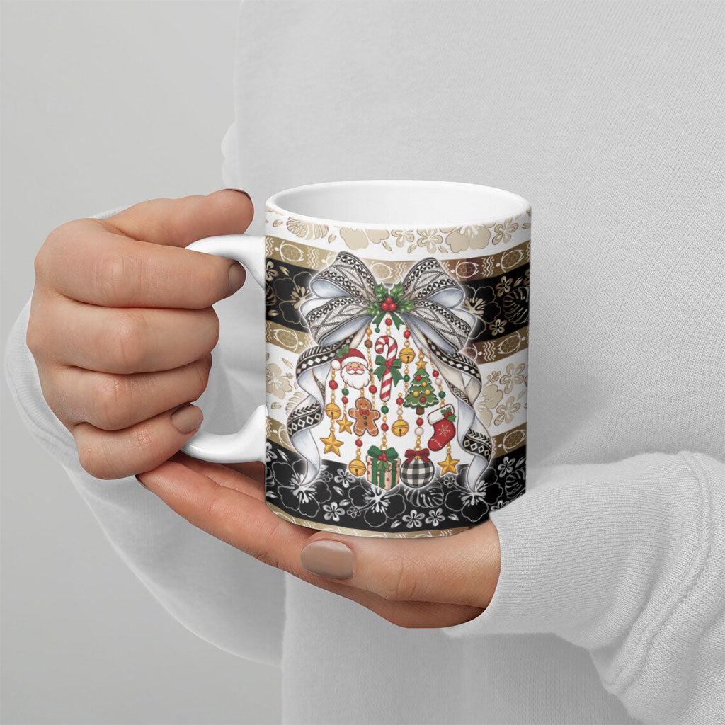 Tonga Ngatu Christmas Bow Ceramic Mug Kilisimasi Fiefia Gold Style LT9 - Polynesian Pride