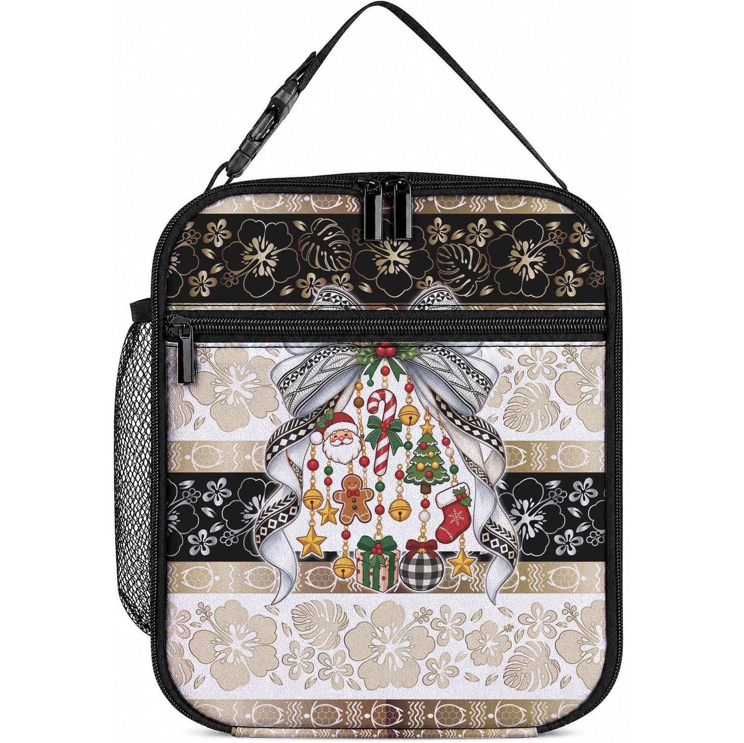 Tonga Ngatu Christmas Bow Lunch Bag Kilisimasi Fiefia Gold Style