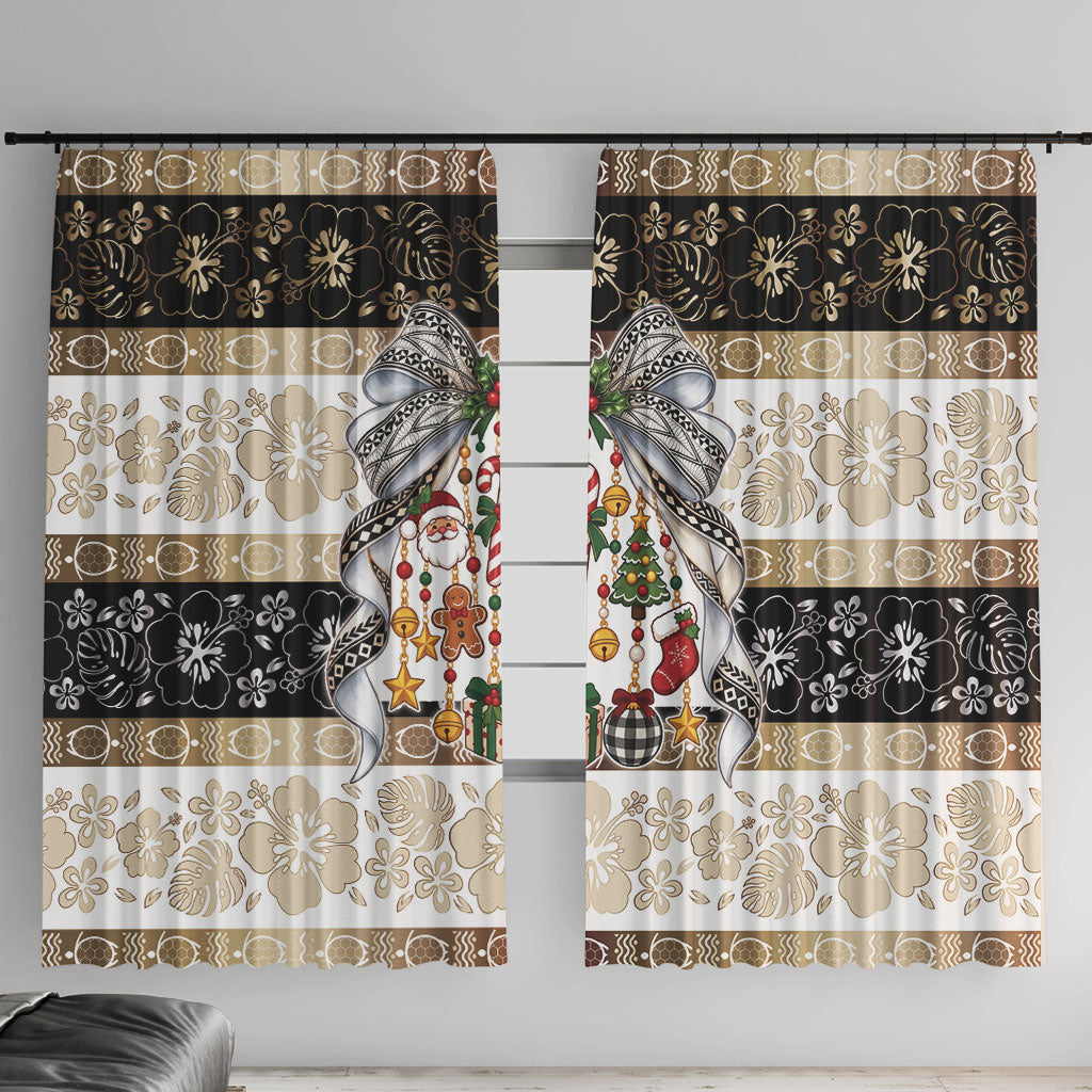 Tonga Ngatu Christmas Bow Window Curtain Kilisimasi Fiefia Gold Style LT9 With Hooks Red - Polynesian Pride