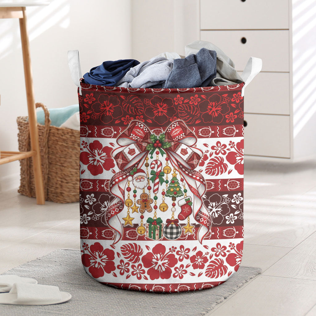Tonga Ngatu Christmas Bow Laundry Basket Kilisimasi Fiefia Red Style LT9 Gold - Polynesian Pride