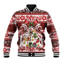 Tonga Ngatu Christmas Bow Baseball Jacket Kilisimasi Fiefia Red Style LT9 Unisex Gold - Polynesian Pride