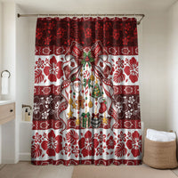 Tonga Ngatu Christmas Bow Bathroom Set Kilisimasi Fiefia Red Style LT9 Shower Curtain Only Gold - Polynesian Pride