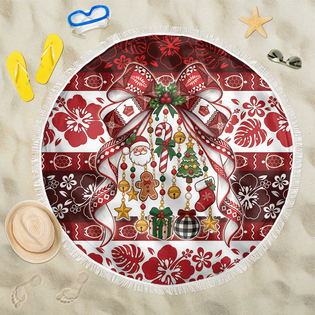 Tonga Ngatu Christmas Bow Beach Blanket Kilisimasi Fiefia Red Style LT9 One Size 150cm Gold - Polynesian Pride