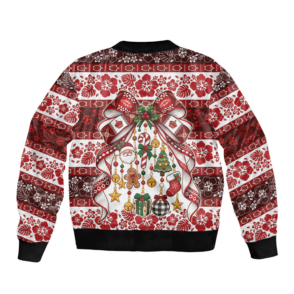 Tonga Ngatu Christmas Bow Bomber Jacket Kilisimasi Fiefia Red Style LT9 - Polynesian Pride