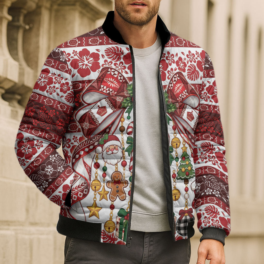 Tonga Ngatu Christmas Bow Bomber Puffer Jacket Kilisimasi Fiefia Red Style LT9 - Polynesian Pride