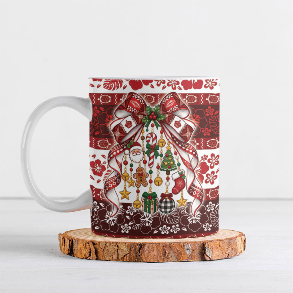Tonga Ngatu Christmas Bow Ceramic Mug Kilisimasi Fiefia Red Style LT9 Gold - Polynesian Pride