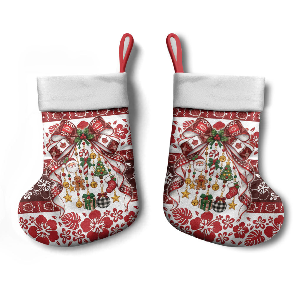 Tonga Ngatu Christmas Bow Christmas Stocking Kilisimasi Fiefia Red Style LT9 - Polynesian Pride