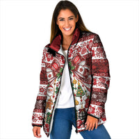 Tonga Ngatu Christmas Bow Padded Jacket Kilisimasi Fiefia Red Style LT9 Women Gold - Polynesian Pride