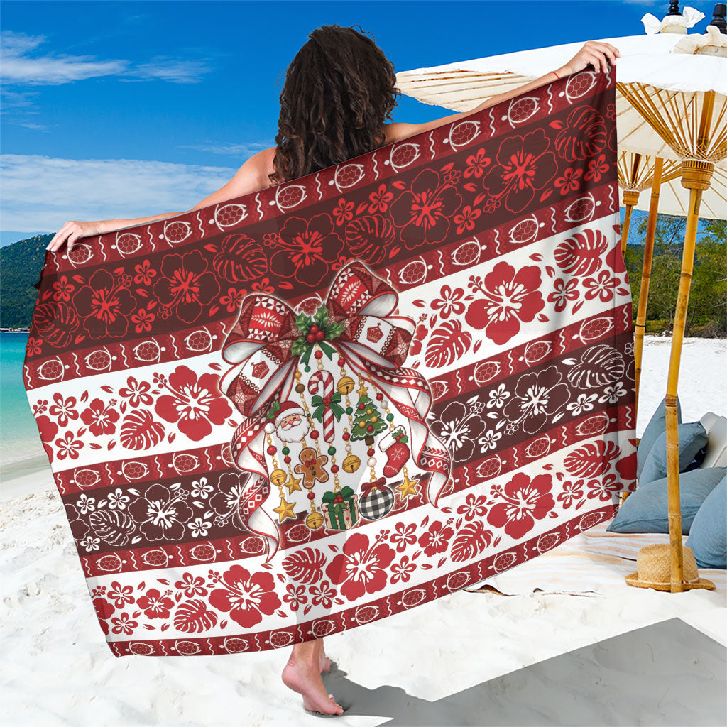 Tonga Ngatu Christmas Bow Sarong Kilisimasi Fiefia Red Style LT9 One Size 44 x 66 inches Gold - Polynesian Pride