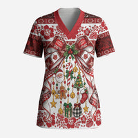 Tonga Ngatu Christmas Bow Scrub Top Kilisimasi Fiefia Red Style LT9 Adult Gold - Polynesian Pride