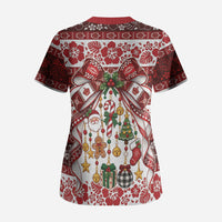 Tonga Ngatu Christmas Bow Scrub Top Kilisimasi Fiefia Red Style LT9 - Polynesian Pride