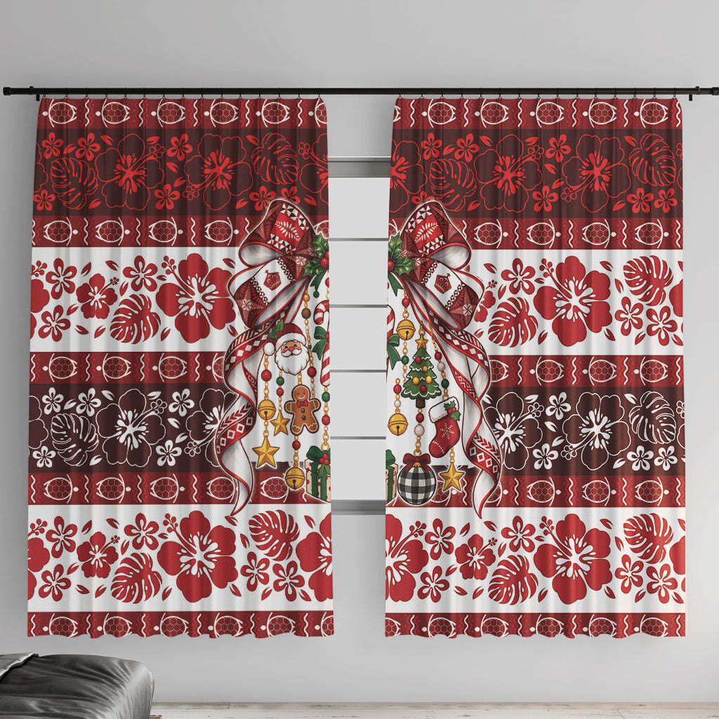 Tonga Ngatu Christmas Bow Window Curtain Kilisimasi Fiefia Red Style LT9 With Hooks Gold - Polynesian Pride