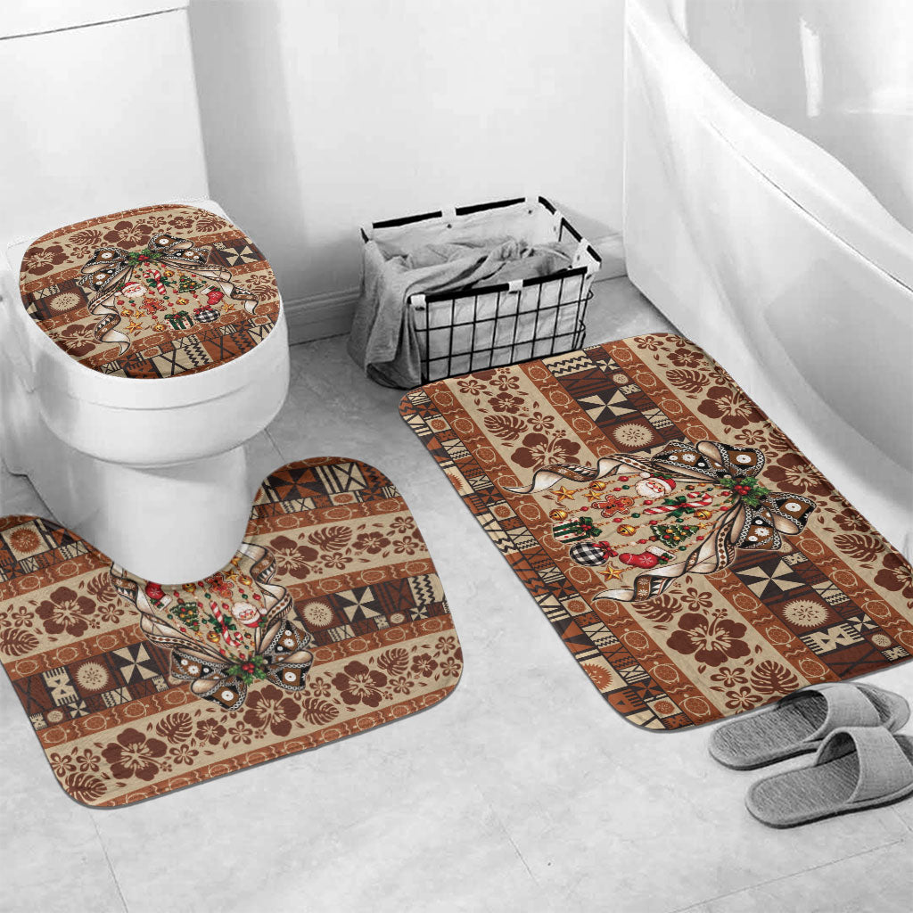 Fiji Masi Christmas Bow Bathroom Set Fijian Tribal inspired Christmas LT9 Mat Set Only (3 pcs) One Size Red - Polynesian Pride