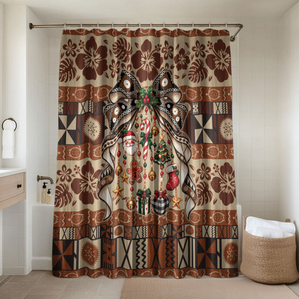 Fiji Masi Christmas Bow Bathroom Set Fijian Tribal inspired Christmas LT9 Shower Curtain Only Red - Polynesian Pride