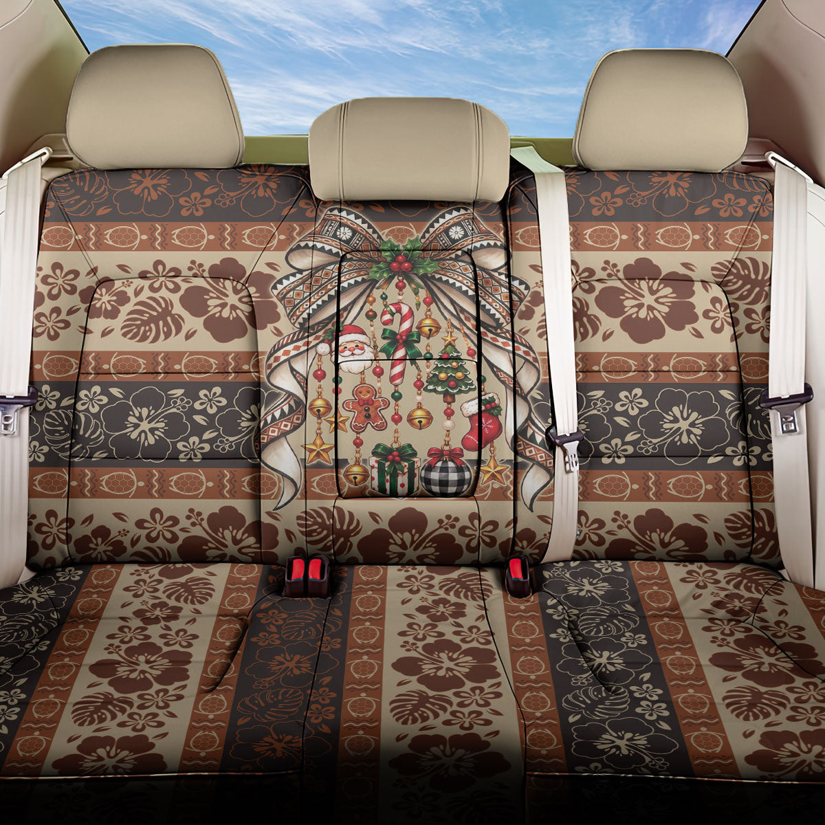 Fiji Masi Christmas Bow Back Car Seat Cover Marau na Kerisimasi LT9 One Size Red - Polynesian Pride