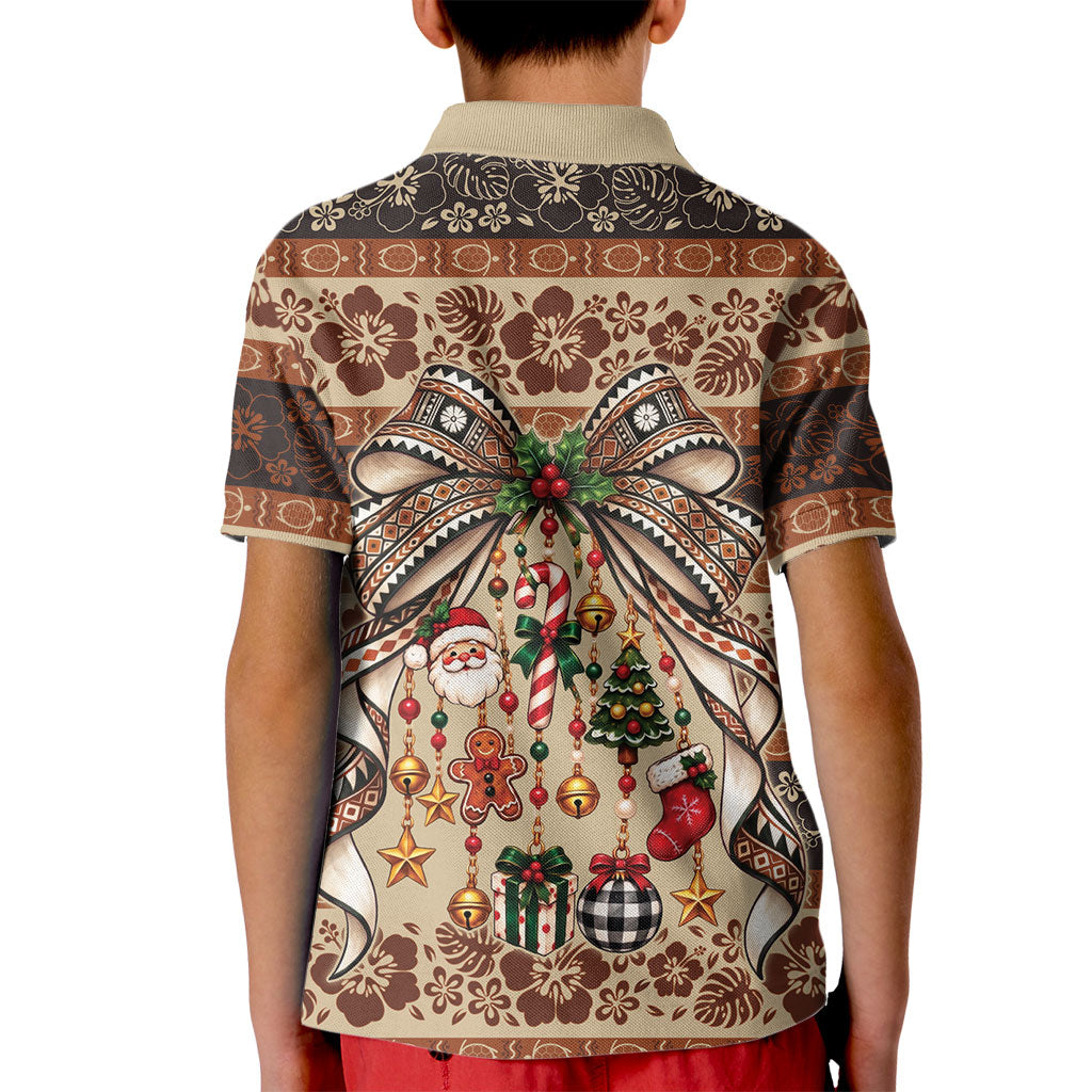 Fiji Masi Christmas Bow Kid Polo Shirt Marau na Kerisimasi LT9 - Polynesian Pride