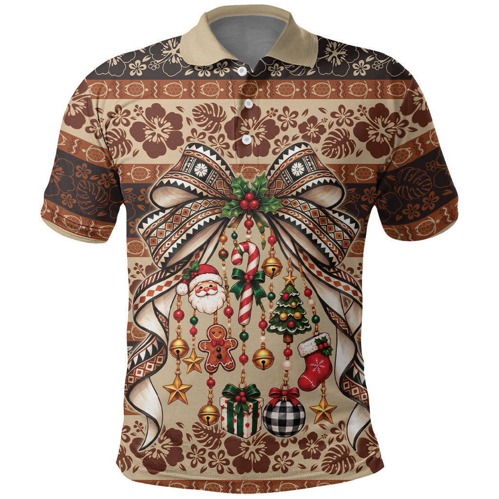 Fiji Masi Christmas Bow Polo Shirt Marau na Kerisimasi LT9 Red - Polynesian Pride