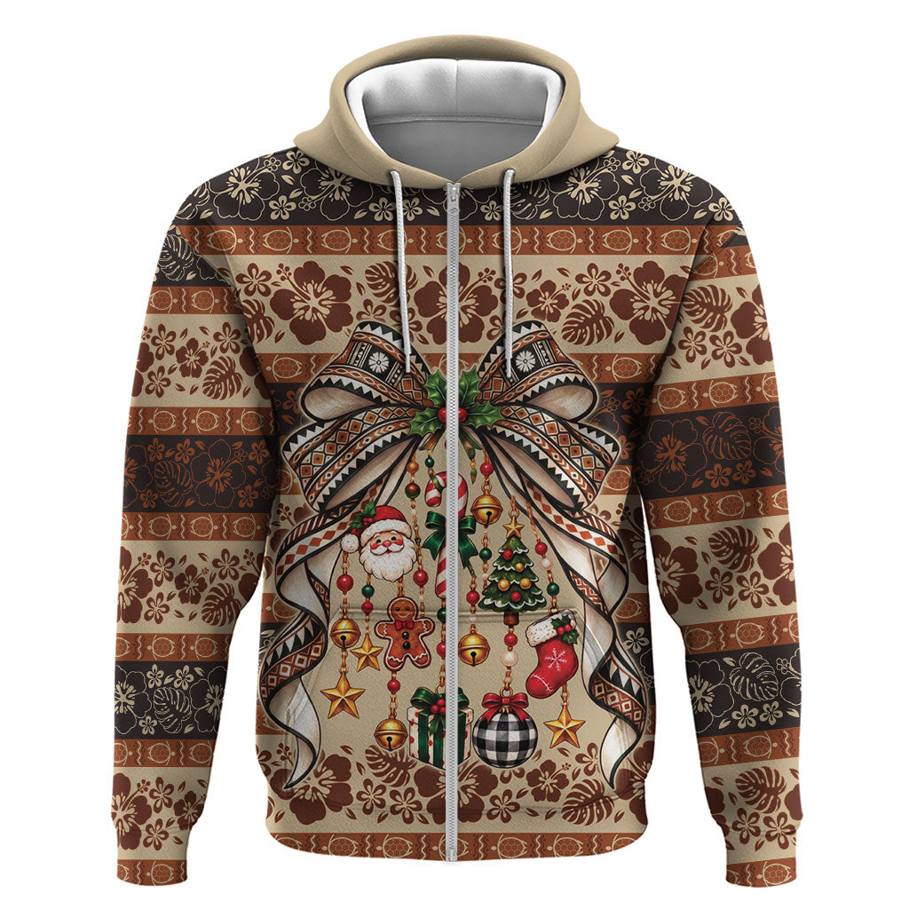 Fiji Masi Christmas Bow Zip Hoodie Marau na Kerisimasi LT9 Zip Hoodie Red - Polynesian Pride